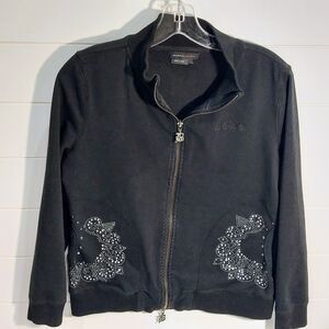 BCBG Maxazria Womens Embellished Jacket Size Large Full Zip Bling Sweater Retro